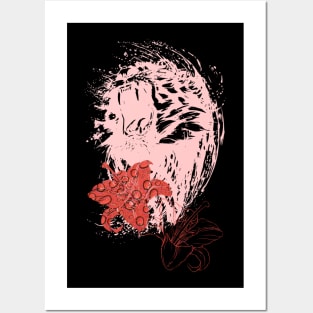 Splash of Ink Water Tiger with Red Lily Posters and Art